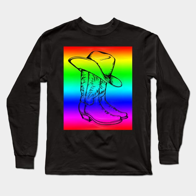 Western Era - Cowboy Boots and Hat Long Sleeve T-Shirt by The Black Panther